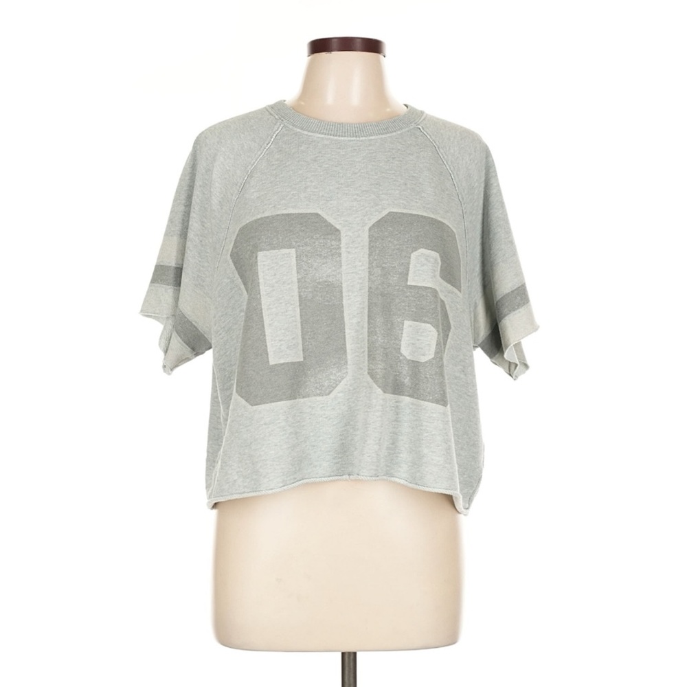 Aerie American Eagle Short Sleeve Cropped Shirt/Sweatshirt Grey Large